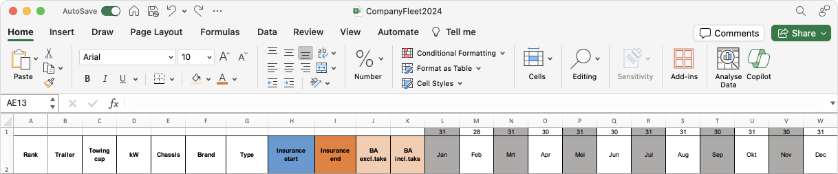 Excel header