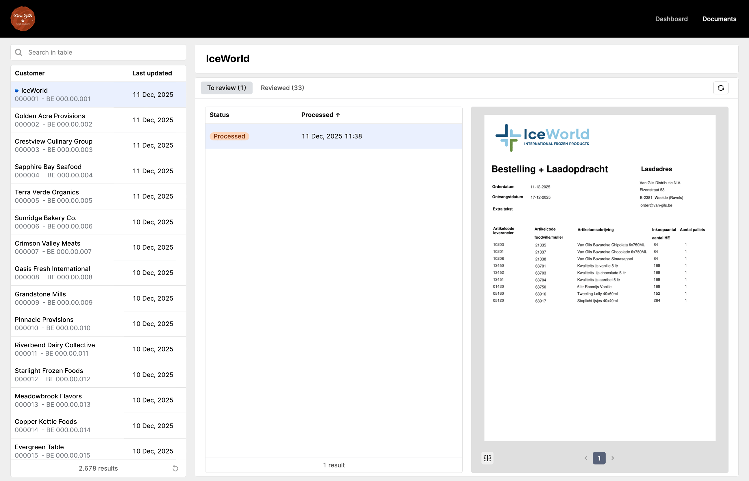 Document overview screen