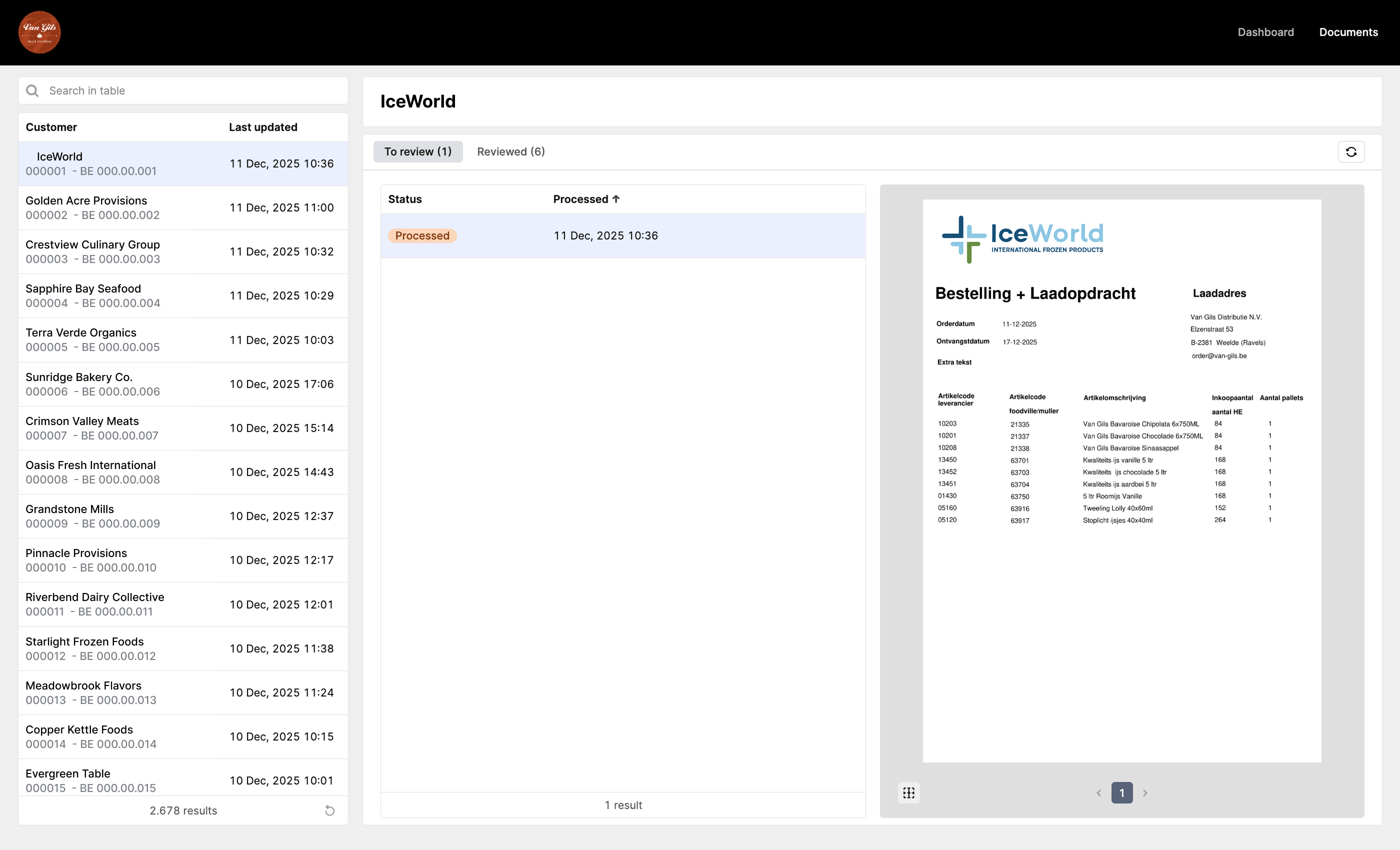 Document overview screen