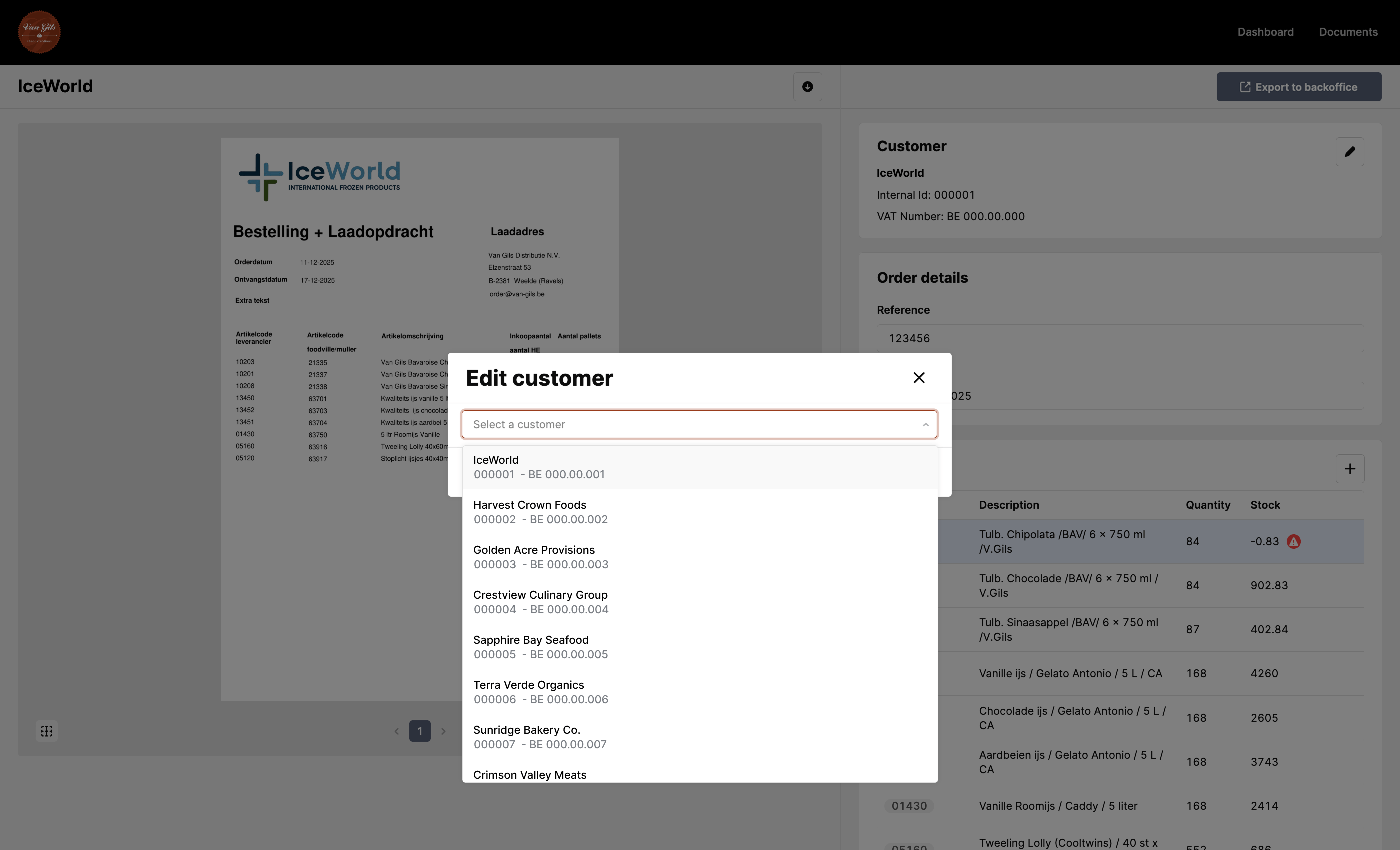 Change customer modal