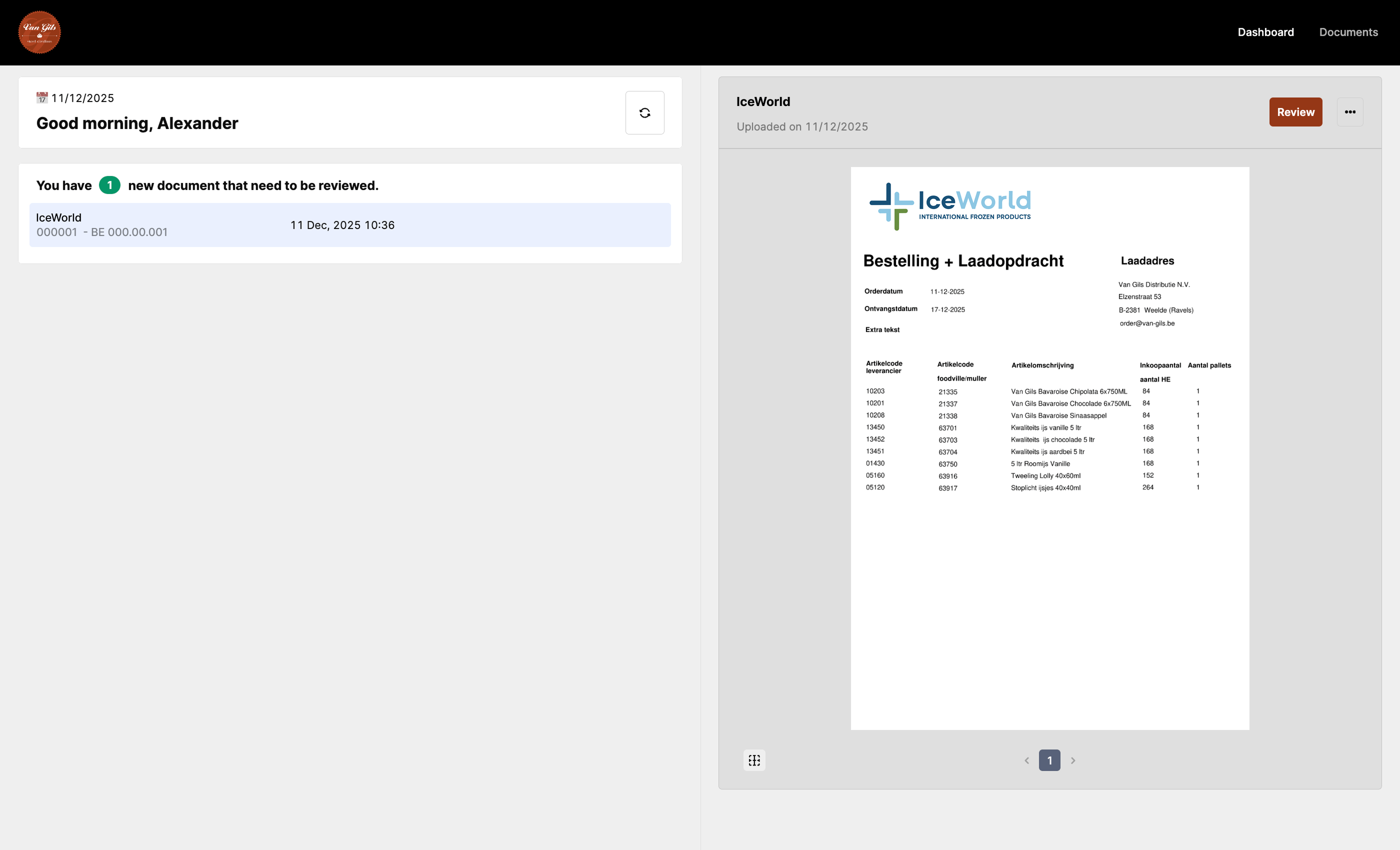 Dashboard screen
