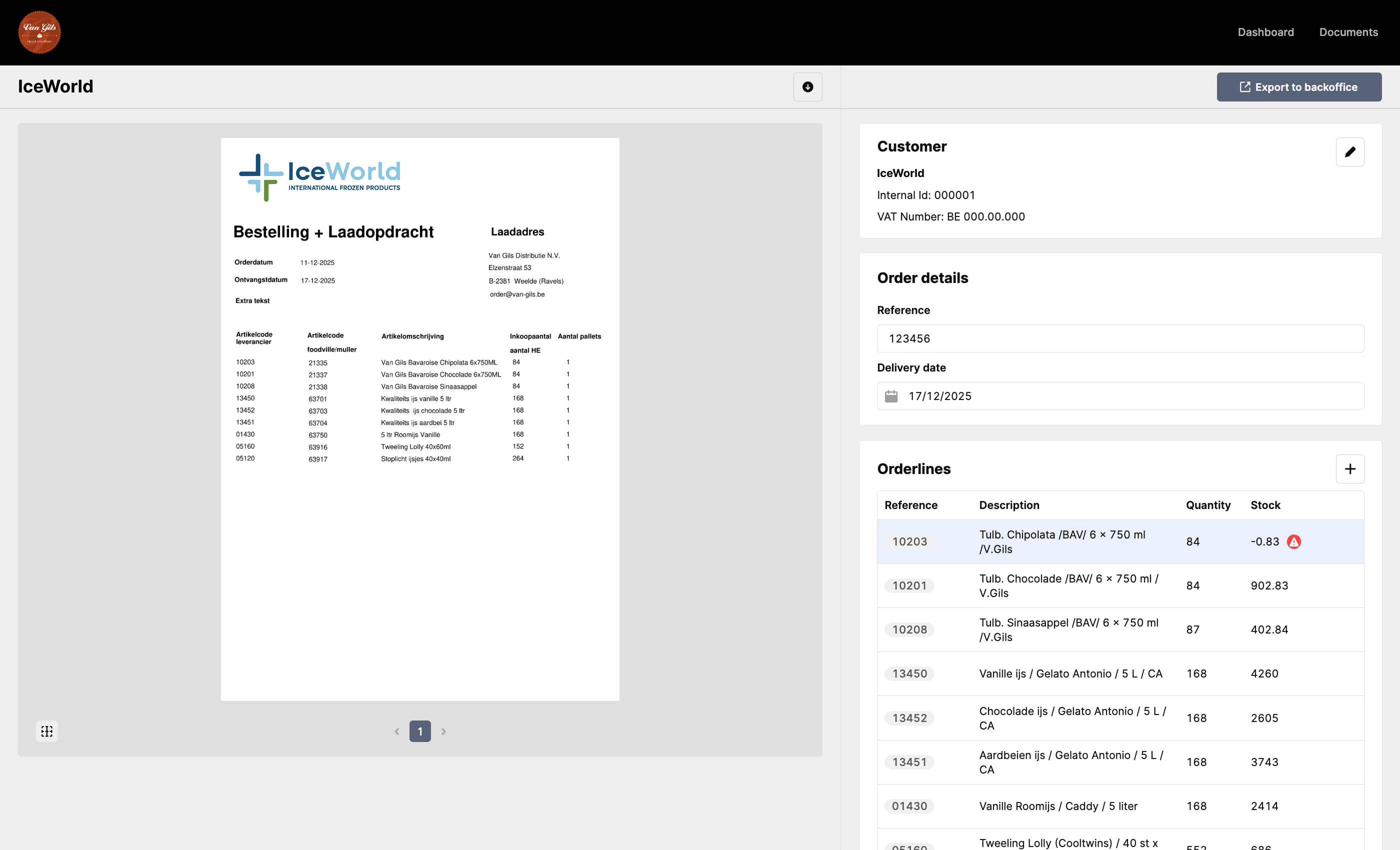 Document details screen
