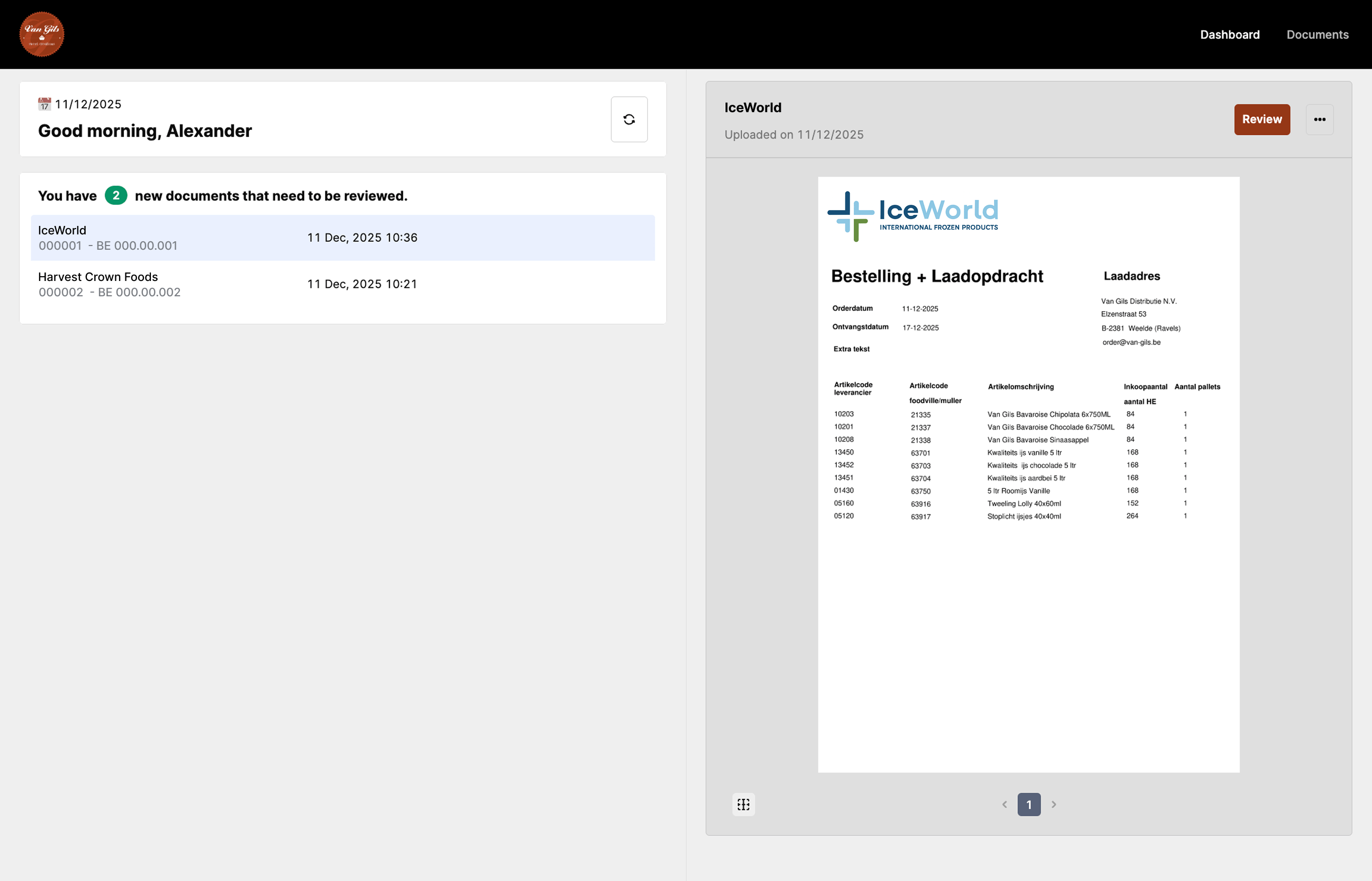 Dashboard screen